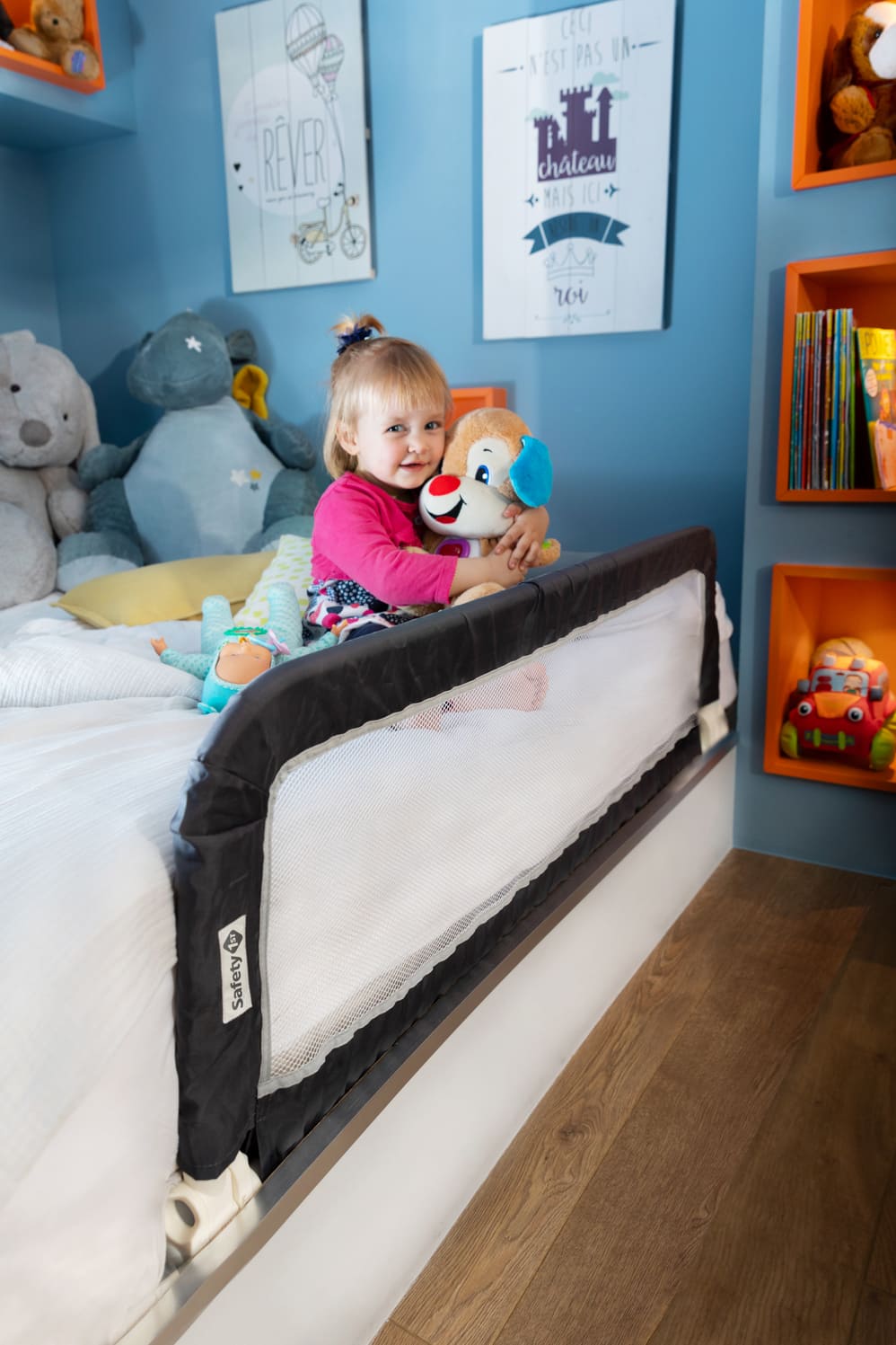 Bettgitter Bettschutzgitter 150cm Klappbar Tragbares Faltbar Bettschutzgitter Verstärktem Sicherheits für Baby Kinder Kleinkinder AYNEFY Blau 